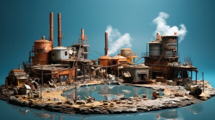 Wall Mural - symbolic 3d image of circle with industrial enterprises and results of human activity. recycle, elim