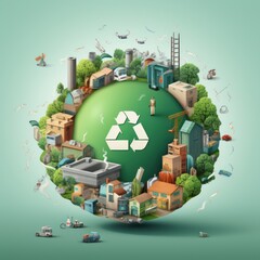 Wall Mural - symbolic 3d image of the globe with elements of human life and activity. recycle, eliminate waste an
