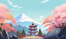 Japanese Spring Mountain Background