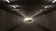 Underground Concrete Tunnel And Natural At The Destination