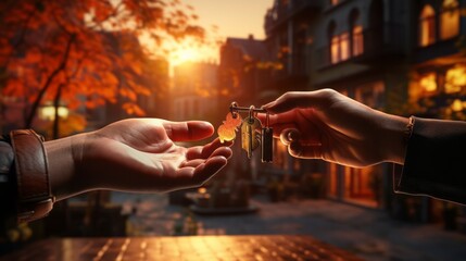 Sticker - Real estate agent handing keys and shaking hands with a new home buyer.