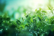 © Ivan - Beautiful green background with leaves connected by a digital grid, space for text, logos or inscriptions.generative ai