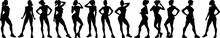A Lot Of Vector Black Silhouettes Of Beautiful Womans On White Background