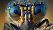 Close-up Of Eye Robber Fly, Macro, Generative Ai.