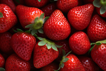 Wall Mural - Background with fresh red strawberries, close up.generative ai
