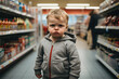 portrait of angry toddler in a supermarket, ai generated