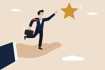 Wall Mural - Career development support, mentor support to help achieve business target goals, mentor's hands help lift employer employees to overcome obstacles to reach the stars in the sky.