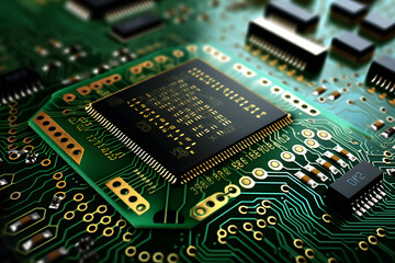 Computer circuit board technology background. Motherboard digital chip. 