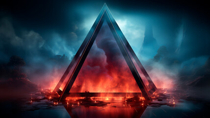 Wall Mural - neon light of a triangular shaped triangle with a glowing triangular shape