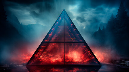 Wall Mural - neon light of a triangular shaped triangle with a glowing triangular shape