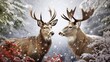 Close-up of two Deers in the winter forest.