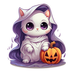 Cute spoopy  halloween ghost cat sticker