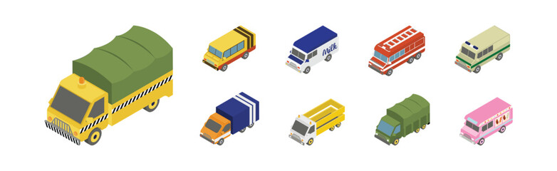 Poster - Lorry and Truck Freight Industrial Transport Isometric Vector Set