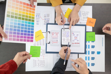 Wall Mural - team of ui ux web designer are working together to develop mobile responsive websites with ui ux fro