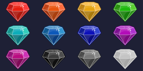 Aufkleber - Color gems, brilliants. Vector cartoon set of gemstones, brilliants isolated on background.
