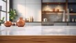 © Fokasu Art - Kitchen counter top for product display with modern minimalist kitchen room interior in the background. Generative AI