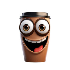 Wall Mural - Cute Cartoon Coffee Cup Character Isolated on a Transparent Background