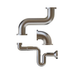 Sticker - Realistic Detailed 3d Steel Metallic Pipes Set Isolated on White Background . Vector illustration of Water and Gas Pipeline Elements