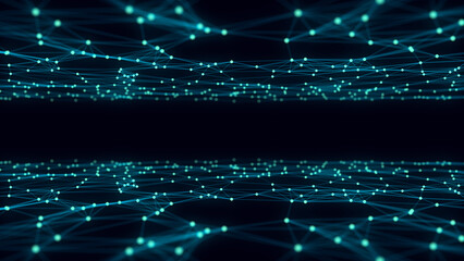 Fototapete - Technology blue wave with lines. Big data visualization. Analytics representation. Digital background. 3d rendering.
