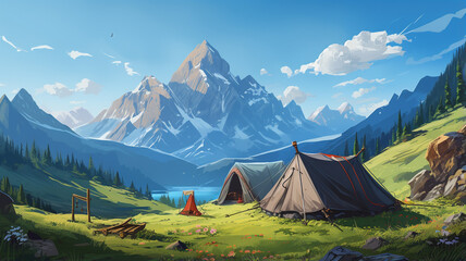 Canvas Print - Tent in the mountains