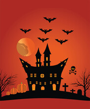 Haunted Monster House - Halloween Background. Vector Illustration Eps10
