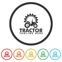 Canvas Print - Tractor logo template. Set icons in color circle buttons