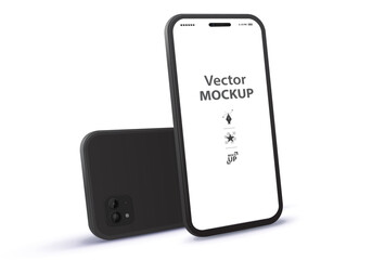 Wall Mural - black mobile phone vector mockup with front and back perspective view. blank screen smartphone illus