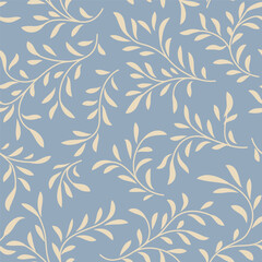 Wall Mural - Floral seamless pattern. Branch with leaves ornamental texture. Flourish nature summer garden textured background