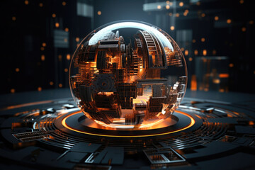 Wall Mural - World globe in cyber world of information. Future and industry concept with communication and technology. Generative AI