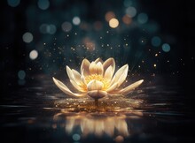 A Golden Lotus Gracefully Poised Against A Backdrop Of Darkness, Its Luminous Petals Contrasting Against The Obsidian Canvas.