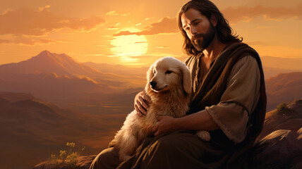 Poster - Jesus on the mountain with a dog
