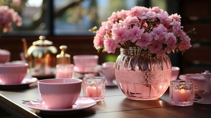 Sticker - Tea party, fun Atmosphere, pink atmosphere, pink Tablecloth