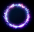 New year cyber punk neon glowing circle frame, futuristic digital background of christmas lights, illustration, black background.