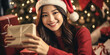 © Bartek - Cute Asian Woman Taking Selfie with Friends at Christmas Party, a Memorable Moment of Friendship
