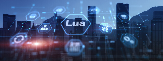 Lua Programming Language. Scripting programming language City Background