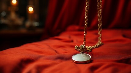 Wall Mural - A hypnotists pendant dangling above a red bed