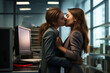 Women kissing in the office