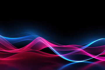 abstract panoramic background, neon light, impulse, equalizer chart, ultraviolet spectrum, pulse power lines, quantum energy impulse, pink blue violet glowing dynamic lines. free space for text