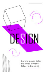 Wall Mural - Abstract geometric minimalistic banner. Minimalist creativity and art. Flyer and leaflet template. Projection of cube. Cover or banner for website. Linear flat vector illustration
