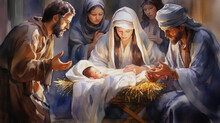 Nativity Scene, Christmas Watercolor, Generative Ai