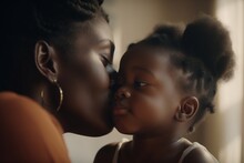 A Young African American Mother Kisses Her Child. Generative AI