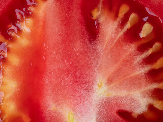 Wall Mural - macro detail of inside fresh tomato ,  sliced tomato close up