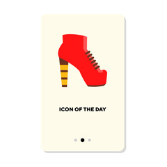 Sticker - Woman red shoe flat icon. High heel, clattering, foot isolated vector sign. Footwear and fashion concept. Vector illustration symbol elements for web design and apps