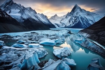 Wall Mural - a breathtaking view of a glacier carving its way through a rugged mountain valley, stunning scenic w