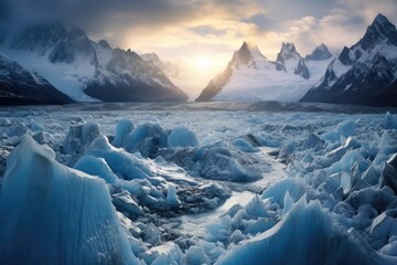 Wall Mural - a breathtaking view of a glacier carving its way through a rugged mountain valley, stunning scenic w