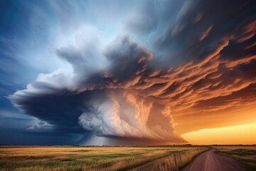 Wall Mural - A dramatic storm cloud formation over a vast open plain, Stunning Scenic World Landscape Wallpaper Background