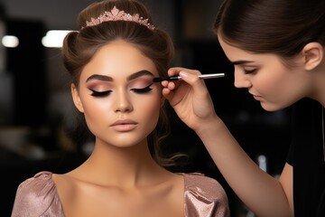 Wall Mural - Makeup artist applying makeup and eyeshadow to a model