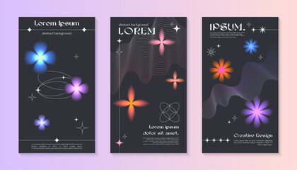 Wall Mural - vector insta story cosmic templates with linear shapes,blurred sparkles in 90s style.smm banners in 