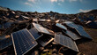 © HRTNT Media - Old Trashed Solar Panels Piled Up in a Landfill or Scrap Yard, Difficult to Recycle, Generative AI