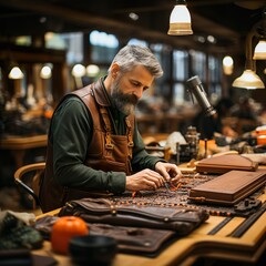 a man working on a sculpture in a workshop